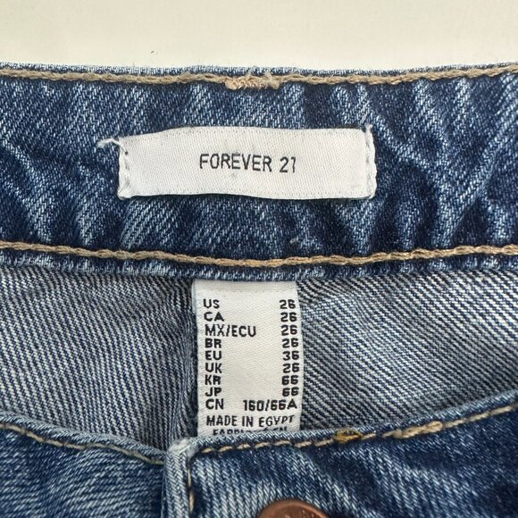 Forever 21 Button Fly Distressed Straight Women's size 26 Dark Blue Denim Jeans - Picture 3 of 5